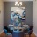 a dining room with a clock